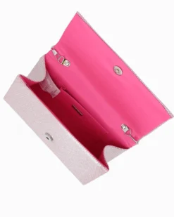 DIVAS - Pochette fuxia con patta tutta strass