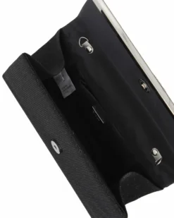 DIVAS - Pochette nera glitterata con filo di strass sulla patta, tracolla removibile