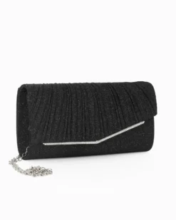 DIVAS - Pochette nera glitterata con patta dettaglio strass