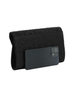 DIVAS - Pochette nera in lurex con patta plissettata