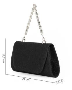 DIVAS - Pochette nera in lurex con patta e macinco gioiello