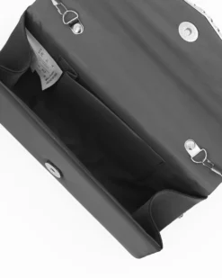 DIVAS - Pochette nera in raso con bordino patta a ondine