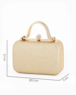 DIVAS - Pochette oro con strass, manici e chiusura gioiello