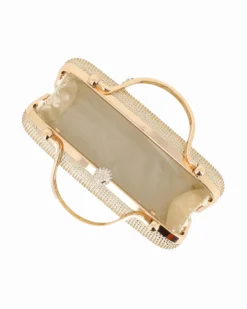 DIVAS - Pochette oro con strass, manici e chiusura gioiello