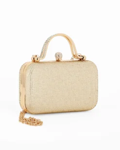 DIVAS - Pochette oro con strass, manici e chiusura gioiello