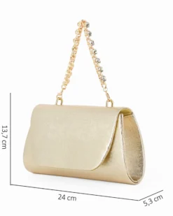 DIVAS - Pochette oro effetto pitonato con patta e manico gioiello, tracolla removibile