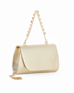 DIVAS - Pochette oro effetto pitonato con patta e manico gioiello, tracolla removibile