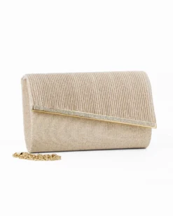 DIVAS - Pochette oro in lurex con filo di strass sulla patta, tracolla removibile
