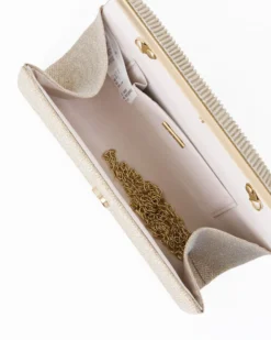 DIVAS - Pochette oro in lurex con filo di strass sulla patta, tracolla removibile