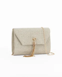DIVAS - Pochette oro in lurex con pennacchio frange