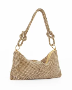 DIVAS - Pochette oro rivestita di strass con nodi sul manico