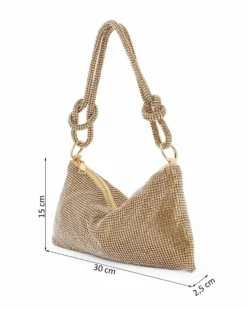 DIVAS - Pochette oro rivestita di strass con nodi sul manico