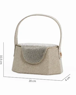 DIVAS - Pochette rigida oro in lurex con patta strass, tracolla removibile