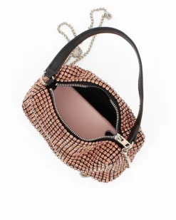DIVAS - Pochette rosa tutta strass con tracolla rimovibile e manico