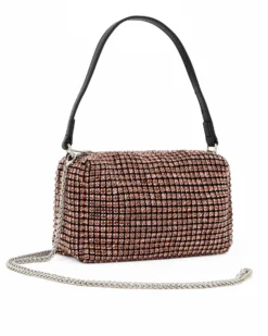 DIVAS - Pochette rosa tutta strass con tracolla rimovibile e manico