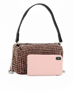 DIVAS - Pochette rosa tutta strass con tracolla rimovibile e manico