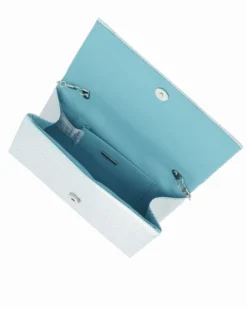 DIVAS - Pochette turchese con patta tutta strass
