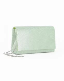 DIVAS - Pochette verde con patta tutta strass