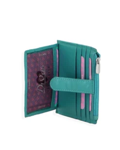 DIVAS - Portacarte turchese in VERA PELLE con ribaltina e tasca porta spicci