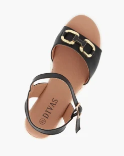 DIVAS - Sandalo nero con morsetto, zeppa 6CM