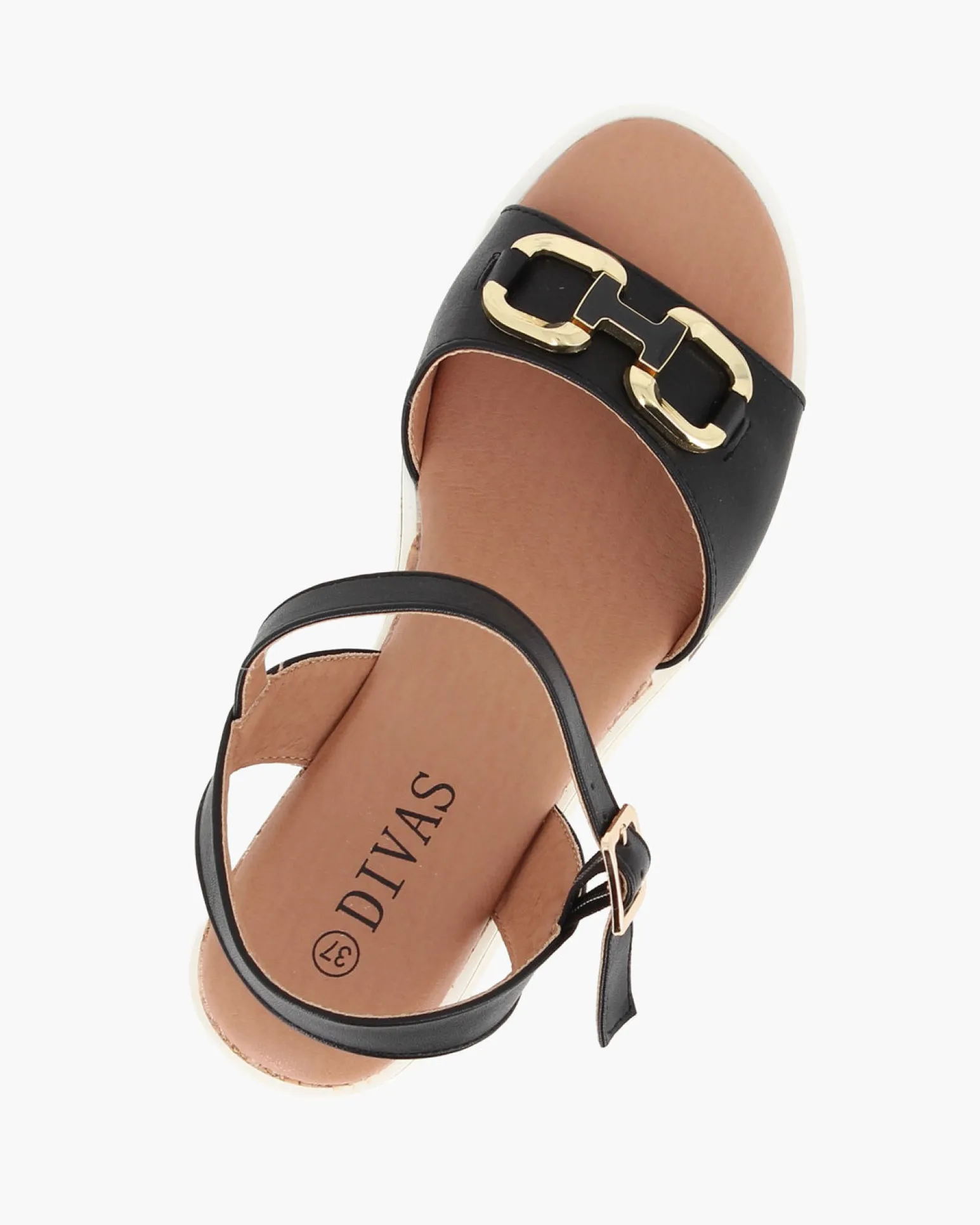 DIVAS - Sandalo nero con morsetto, zeppa 6CM