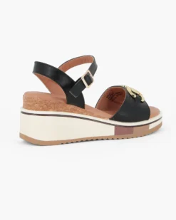DIVAS - Sandalo nero con morsetto, zeppa 6CM