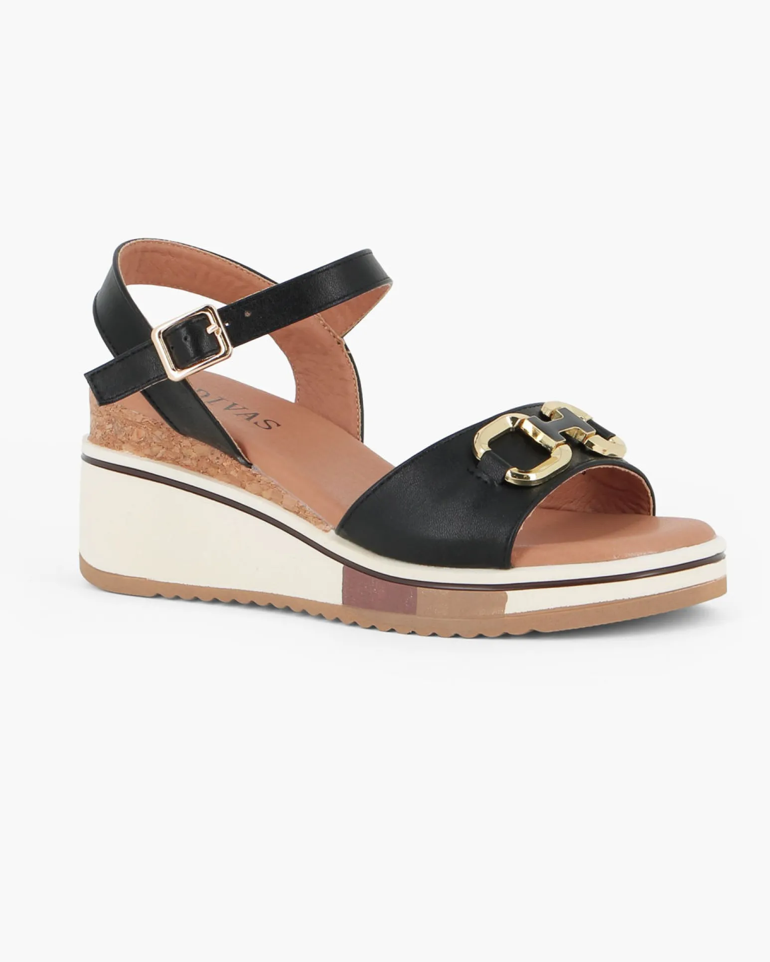 DIVAS - Sandalo nero con morsetto, zeppa 6CM