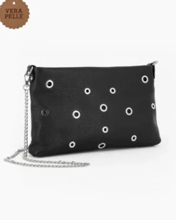 DIVAS - Tracolla nera in VERA PELLE con occhielli