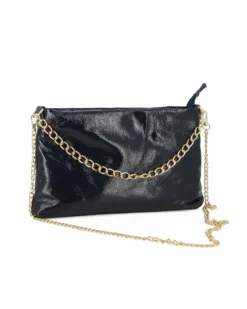 DIVAS - Tracollina blu in VERA PELLE con dettaglio catena oro, MADE IN ITALY