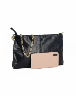 DIVAS - Tracollina blu in VERA PELLE con dettaglio catena oro, MADE IN ITALY