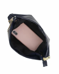 DIVAS - Tracollina blu in VERA PELLE con dettaglio catena oro, MADE IN ITALY