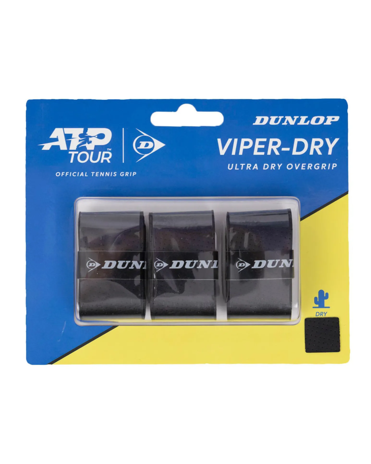 DUNLOP - OVERGRIP ATP VIPER-DRY (NASTRO MORBIDO) CONFEZIONE DA 3 PZ. NERO, 10365375