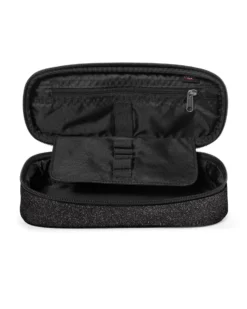 EASTPAK - Borsellino OVAL SINGLE nero glitterato con scomparto interno con passanti portapenne