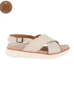 ELLEN BLAKE - Sandalo burro in VERA PELLE con fasce incrociate, tacco 3,5CM