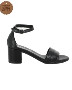 ELLEN BLAKE - Sandalo nero in VERA PELLE con cinturino alla caviglia, tacco 5,5CM