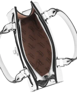 ENRICO COLLEZIONE - Borsa due manici bianca con cuciture verticali e cinturino con girello, tracolla removibile