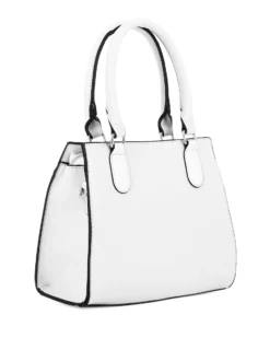 ENRICO COLLEZIONE - Borsa due manici bianca con cuciture verticali e cinturino con girello, tracolla removibile
