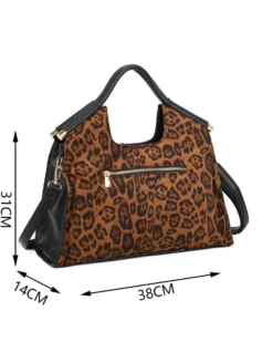ENRICO COVERI - Borsa a mano leopardata scamosciata con frange e tasca posteriore, tracolla removibile