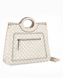 ENRICO COVERI - Borsa a mano loggata bianca con tracolla removibile