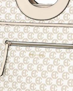 ENRICO COVERI - Borsa a mano loggata bianca con tracolla removibile