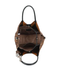 ENRICO COVERI - Borsa a mano maculata con tre scomparti principali e foulard sul manico, tracolla removibile