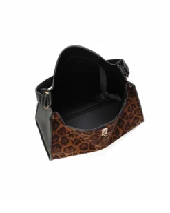 ENRICO COVERI - Borsa a spalla leopardata con pochette interna estraibile, tracolla removibile