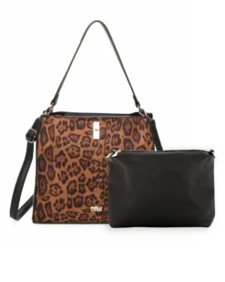 ENRICO COVERI - Borsa a spalla leopardata con pochette interna estraibile, tracolla removibile