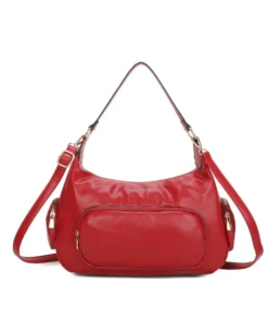 ENRICO COVERI - Borsa a spalla rossa con tre tasche ovali e tracolla removibile