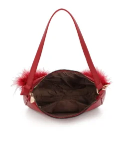 ENRICO COVERI - Borsa a spalla rossa con dettaglio catenina con piume, tracolla removibile