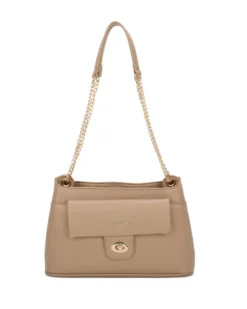 ENRICO COVERI - Borsa a spalla taupe con tre scomparti interni e tasca frontale con patta e chiusura a girello