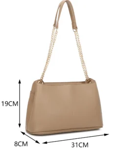ENRICO COVERI - Borsa a spalla taupe con tre scomparti interni e tasca frontale con patta e chiusura a girello