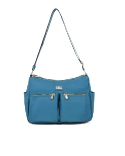 ENRICO COVERI - Borsa blu multitasche con manico regolabile
