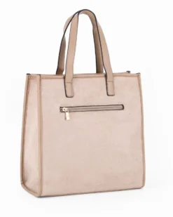 ENRICO COVERI - Borsa due manici taupe scamosciata con tasca posteriore, tracolla removibile