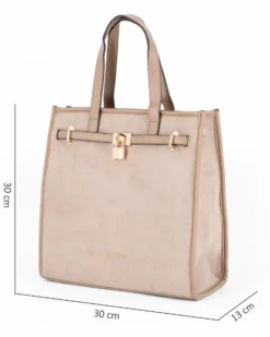 ENRICO COVERI - Borsa due manici taupe scamosciata con tasca posteriore, tracolla removibile